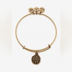 Alex and Ani Gold Tone Water Lily Flower Charm Bangle Bracelet